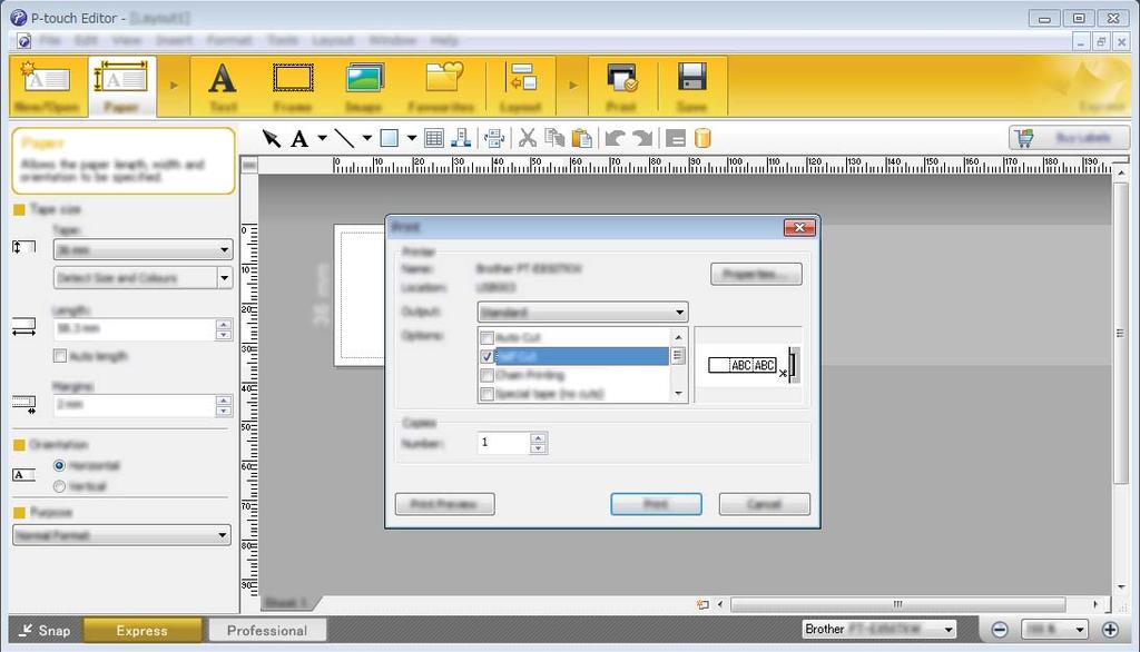 P-touch Editor 사용방법 P-touch Editor 로인쇄 7 Express 모드 7 이모드를사용하면텍스트와이미지를포함하는레이아웃을빠르게만들수있습니다.