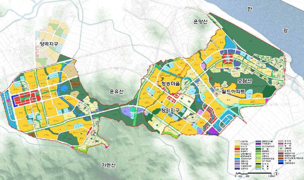아래 그림은 김포시의 사례인데, 군(軍)협의 과정에서 도시계획이 변형된 경우이다.