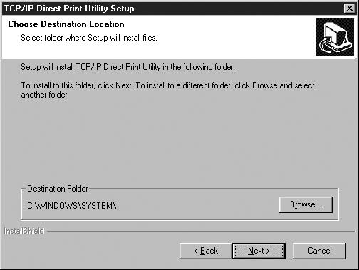 2.3 TCP/IP Direct Print Utility 의설치 (<TCP/IP 다이렉트프린트유틸리티설치 > 버튼 ) [Fuji Xerox 설치메뉴 ] 로부터설치 2 5 [Destination Folder] 의설치경로를확인하고, 올바르면 Next 를클릭하십시오.