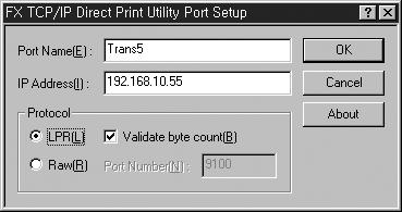 [FX TCP/IP Direct Print Utility Port Setup] 대화상자가표시됩니다.