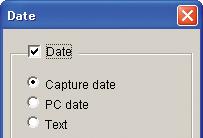 3 원하는옵션을선택하고구성합니다. 다음과같은항목을선택을할수있습니다. Capture date : 사진의촬영날짜를프린트하고싶을때이옵션을선택합니다. PC date : 현재컴퓨터에서설정한날짜를프린트하고싶을때이옵션을선택합니다. Text : 사진에주석을넣고싶을때이옵션을선택합니다. 선택한옵션은다음과같이구성됩니다.
