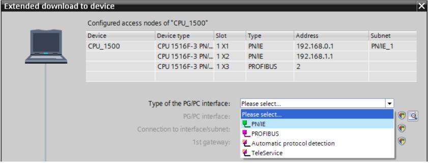 합니다. Type of PG/PC interface: PN/IE PG/PC interface: