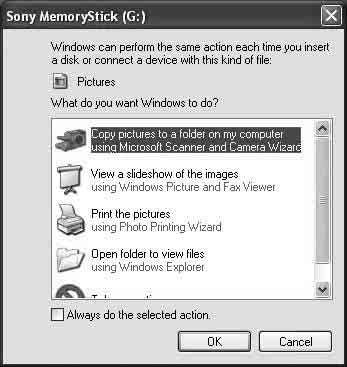 2 단계 : 카메라와컴퓨터의연결 3-A 단계 : 컴퓨터로화상의복사 USB 케이블 2 (USB) 잭에연결 Windows 2000/Me의경우 70 페이지의 "3- B 단계 : 컴퓨터로화상의복사 " 에설명된절차를따라주십시오. Windows XP의경우마법사화면이자동으로나타나지않으면 70 페이지의 "3-B 단계 : 컴퓨터로화상의복사 " 에설명된절차를따라주십시오.