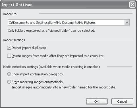 "Import Settings" 화면을표시하려면 [File] 메뉴에서 [Image Import Settings...] 를선택하여주십시오. 화상등록정보의업데이트화상정보를업데이트하려면 [Tools] 메뉴에서 [Update Database] 를선택하여주십시오. 데이터베이스를업데이트하는데시간이걸립니다.
