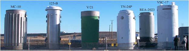 붕괴열은콘크리트구조물을통한자연대류에의해냉각된다. VSC-24, HI-STORM 100 및 NAC-UMS 등이대표적인콘크리트저장용기이다. 금속용기는사용후핵연료의수송및저장에사용되는용기로서, 구조적강도및핵임계안전성이제공되어야하고, 여기에는바스켓또는밀봉된저장용기가수납된다. 금속용기는일반적으로뚜껑이볼트로고정되거나용접으로밀봉되는 2중뚜껑격납구조를갖는다.