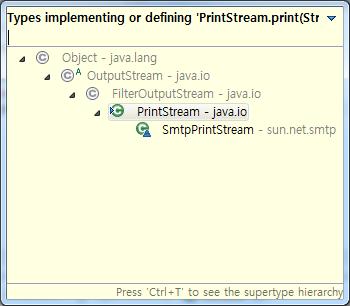 3.4 JDT Editor의기능 (7/12) Quick Type Hierarchy view : Ctrl+T Type를선택한경우해당type에대한상속구조가표시