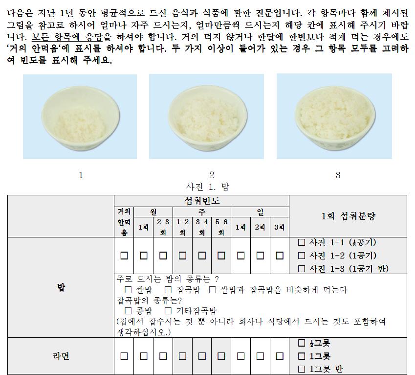 한국인유전체역학조사사업식품섭취빈도조사지활용지침서 3.