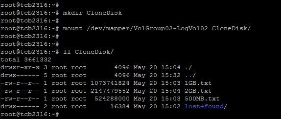 복제디스크마운트및데이터손실여부확인 명령어 : mkdir CloneDisk 의미 : 마운트할디렉토리생성명령어 : mount