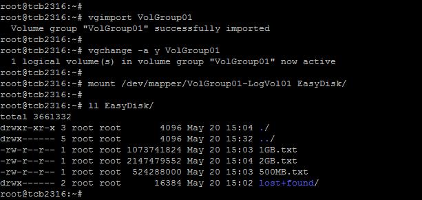 기존 VG 연결및활성화 명령어 : vgimport VolGroup01 의미 : Volume Group 서버에연결명령어 : vgchange -a y VolGroup01 의미 : Volume Group