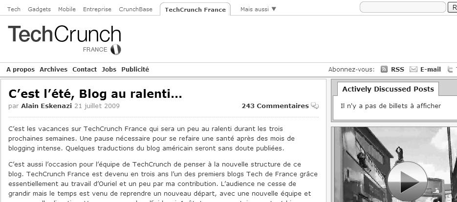< 그림 7-41> 주요 IT 블로그테크런치프랑스 (TechCrunch France) -시트롱과수위다툼을하고있는 IT기술관련블로그로서는 코르벤 (Korben: www.korben.info) 을들수있다.