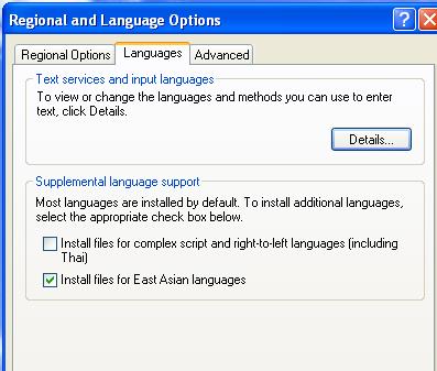 . Click the Windows Setup tab. (95~000) Click the Windows Language (XP) -> check install files for East Asian Language (XP).