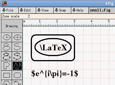 20 Insert 메뉴 그림 3: Xfig 로만든드로잉 또다른장점으로 special flag 필드가세트되면텍스트오브젝트가 L A TEX 으로렌더링된다는것이다. 이것은드로잉안에일반적인 TEX 수식을넣을수있다는뜻이된다. 따라서, small.jpg라는드로잉 ( 그림 3) 을만들었다고해보자.