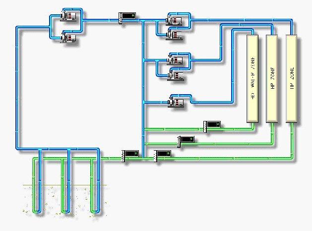 - 펌프대수제어및 VFD 를이용한지열히트펌프시스템개략도 1) 시스템의단점 : 가. 지형적및지하구조적으로제한이있음나.