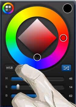 색선택 브러시를선택한다음, 색상팔레트또는색상편집기 의색상고리나견본 을사용하여