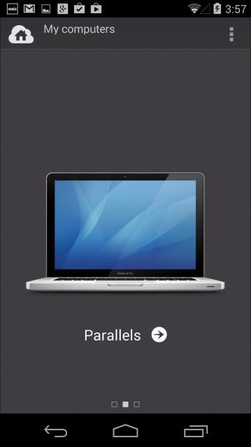 Parallels Access 에로그인한모든컴퓨터에액세스할수있습니다. 왼쪽이나오른쪽으로살짝밀어다른컴퓨터로전환할수있습니다.