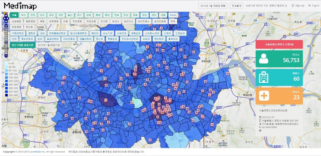 MDwalks -Map. 메디맵은인구수대비의료기관밀집도데이터를제공합니다. http://medimap.