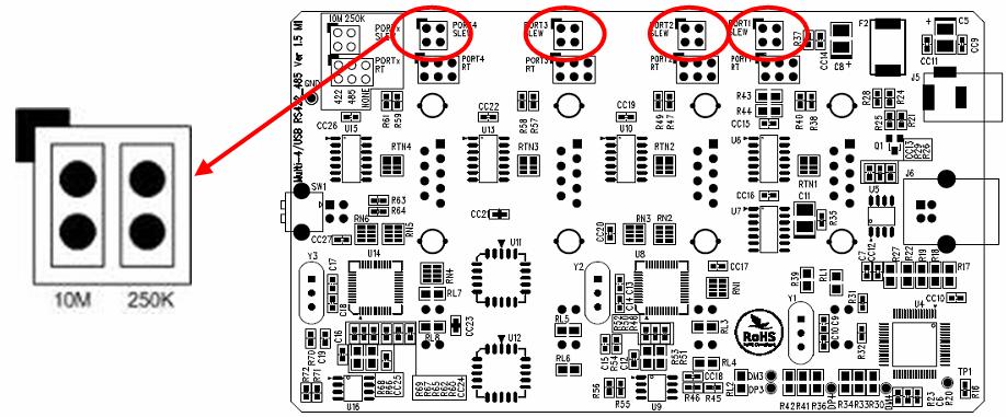 Multi-4/8 하드웨어 5. PORTx SLEW : Slew Rate Limit 기능설정점퍼설정 - Multi-4/USB Combo V1.