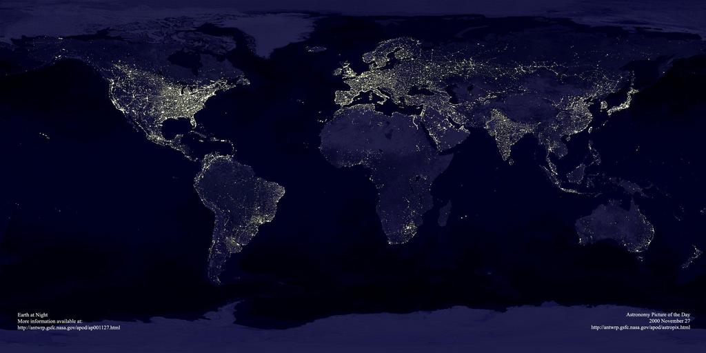 자정에인공위성에촬영한지구의사진
