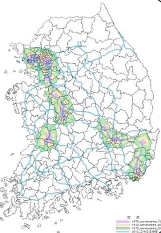 Ⅳ. 고속도로계획 고속도로서비스영역확대 고속도로 IC 30분내접근지역을 GIS의 SA(Service Area)
