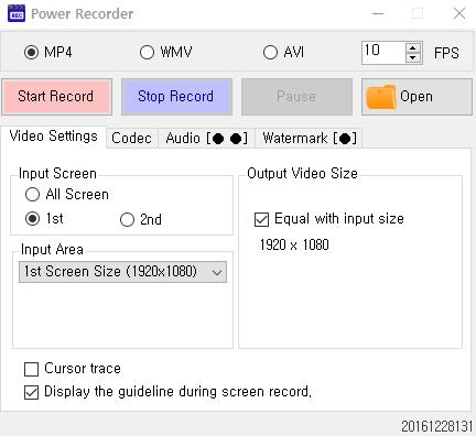 판서솔루션이 강력한동영상녹화도구 로다시태어납니다 Power Recorder 설정순서 1 Video Format Type & FPS [ 비디오포맷및프레임선택 ] 2 Input Screen [ 녹화모니터선택 ] 3 Input Area [ 녹화영역선택 ] 세부기능 MP4 / WMV / AVI 녹화유형을선택할수있습니다. 녹화프레임은 7~30프레임까지지원을합니다.