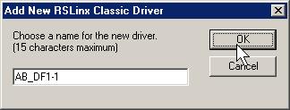 2. Available Driver Types( 사용할수있는드라이버유형 ) 풀다운메뉴에서 RS-232 DF1