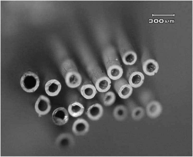 SiC. Fig. 10. Photograph of KICET-SiC hollow fiber: outer diameter, 250 µm, inner diameter, 100 µm. 29) Fig.