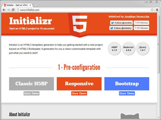 1.3.2 Initializr HTML5 보일러플레이트웹사이트의 <Get a custom Build> 를누르면 Initializr (http://www.initializr.com) 라는사이트를만날수있습니다.