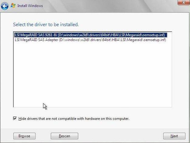 d. Select the Driver to Be Installed 대화 상자에서 Next를 눌러 드라이버를 설치합니다.