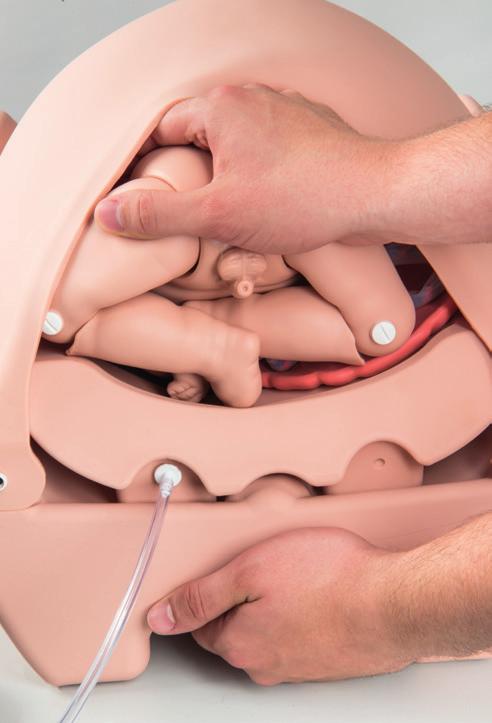 자궁수축및태아윤활액바르기분만시뮬레이터의아래쪽에는분만과정중의술기를돕기위한손잡이가장착되어있습니다.