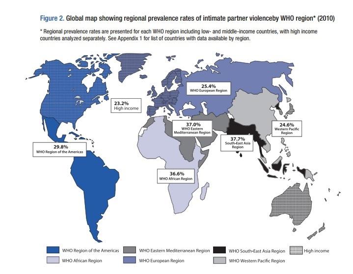 128 생애주기별학대 폭력에대한통합적접근과정책대응 그림 3-22 부부폭력 (IPV) 국제비교지도 자료 : WHO(2013).