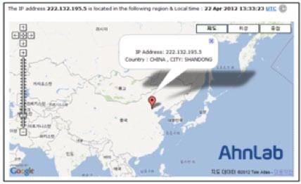 0% 2012.03 2012.04 악성코드유형악성코드가발견된도메인악성코드가발견된 URL 악성코드가접근을시도하는 IP 주소는미국과중국 IP 로확인된다.