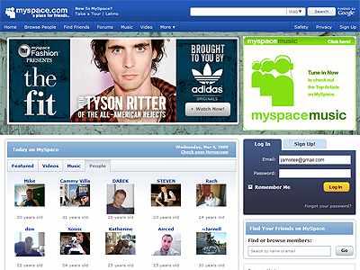 마이스페이스 (Myspace) : 가입자수 2 억 5 천만명을보유한세계최대규모의 SNS 페이스북