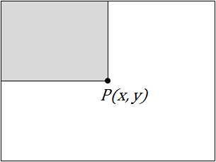 이미지상의한점 에서의적분이미지값은 [ 그림 3-3] 에서표현된 것과같이좌측상단의시작점에서부터 까지의모든픽셀값들의합으로, [ 수식 3-1] 에의해계산되고, [ 수식 3-2] 에의해갱신된다.