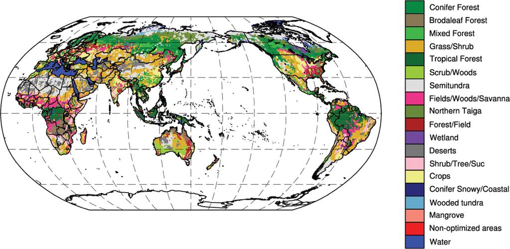 166 기후변동성에 따른 육상 탄소 순환의 반응 Fig. 1. Global distribution of ecosystem types, based on Olson vegetation classification. Fig. 2.