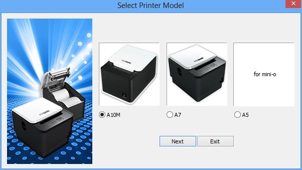5-5) 프린터종류를선택하고 Next 버튼을클릭하십시오 21 설명 : IMPREX 내장형프린터는 A10M 을선택합니다. Mini-O 내장형프린터는 A5 를선택합니다.