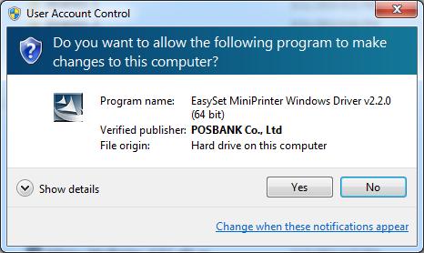 4. Windows 7 에서윈도우프린터드라이버설치 4-1) 윈도우드라이버설치파일을더블클릭하시오. EasySet_MiniPrinter_WD_Win7_8_v2.3.x.