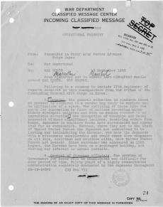 Incoming Classified Message, September 18, 1945.