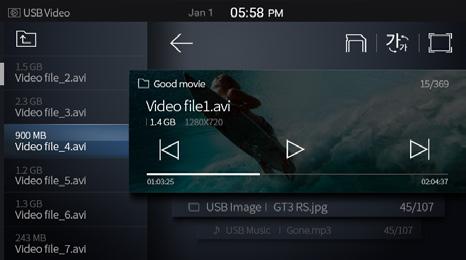 Video 모드실행 2 장 Video 모드실행 M E D I A 1. MODE 키를누른후전체메뉴화면에서 Media 를선택합니다. 2-1. Music 모드에서음악화면을누른후우측으로드래그하여 Video 모드로전환합니다. 2-2.