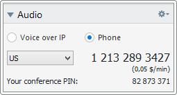 오디오옵션 오디오옵션에접근하려면위젯제목에있는 아이콘을클릭한뒤오디오설정옵션을선택 하십시오 (98 페이지 13.6 항참조 ). 9.3.2 전화 참가자가헤드셋이없으면 VoIP 대신전화회의를열수있습니다.