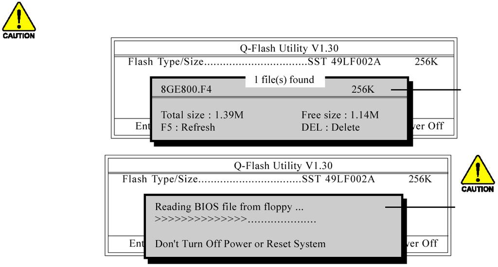 한국어 Q-Flash 유틸리티화면탐색하기 Q-FlashBIOS 유틸리티화면은키들로구성되어있습니다. Q-Flash 유틸리티작업메뉴 Q-Flash 유틸리티표시줄 동작표시줄 Italiano Q-Flash 유틸리티작업메뉴 : 3 개의작업명칭으로구성되어있습니다. 작업하려는항목을선택하고키보드에서 Enter 키를누르면작업을실행합니다.