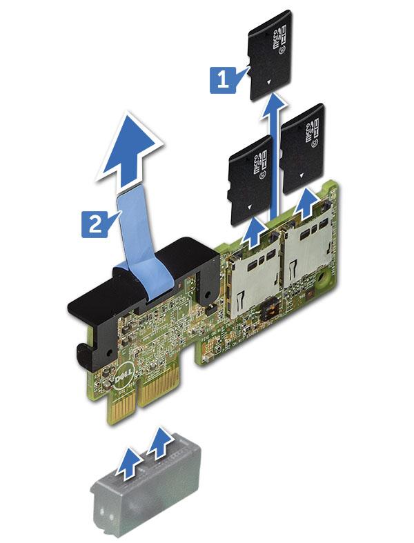 노트 : 각 SD 카드를분리하기전에해당슬롯에임시레이블을부착하여단계 1 시스템보드에서 vflash 커넥터를찾습니다. vflash 포트를찾으려면시스템보드점퍼및커넥터섹션을참조하십시오. 2 당김탭을잡고 vflash 카드를시스템에서들어올립니다. vflash 카드설치 단계 1 시스템보드에서 vflash 커넥터를찾습니다.