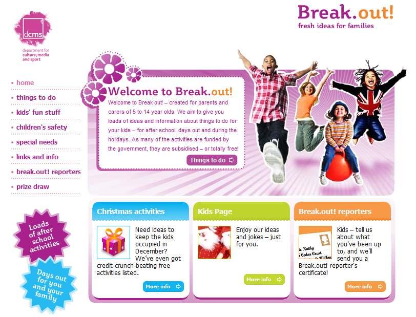 자료: 영국문화미디어체육부홈페이지(http://www.culture.gov.uk/breakout) < 그림 4-9> 영국여가정보제공홈페이지(Break-out) 사례 5.