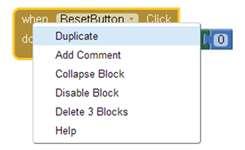 제 3 부앱인벤터 for 아두이노 1) 블록다루기 블록에다마우스를대고마우스오른쪽버튼을클릭하면블록을편집할수있다.