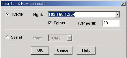 또는다음과같은파라미터로 telnet 프로그램을실행합니다. 그림 2-8 Telnet 프로그램설정예 2) LS110에사용자이름과비밀번호를입력하여로그인합니다.