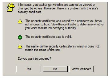 부록 신뢰인증서 개요 사용자의브라우저를통해장치에로그인을시도할때, 보안경고메시지창이나타나장치의 인증서를신뢰할수없다고알리고, 계속진행할것인지를묻습니다. 인증서는신뢰할수있지만, 인증서의이름이 Microsoft 에서신뢰된승인기관이아니기때문에 경고가발생합니다. 사용자에게는 2 가지옵션이있습니다.