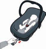 _ PLACING THE BABY IN THE SAFETY CARRYCOT Unfasten the buckle. Loosen the harness by pulling the shoulder straps while pressing the tightening button (10).