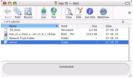 아래예는 Mac OS에서많이사용하는 FTP 프로그램인 Fetch(http://fetchsoftworks.com/) 을실행한경우에로그온화면입니다. FTP 로그온화면관련된내용은 3 장기본적인사용법 4. FTP를통한접속을참고하십시오. 로그온에성공하면, 그림과같은화면이표시됩니다.