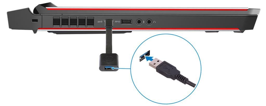 Virtual Reality(VR) 헤드셋을사용할때 HDMI 케이블을 Alienware 그래픽증폭기에설치된그래픽카드에연결합니다.