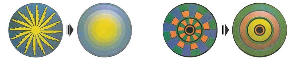 9 Color & Design 색의활용 1. 색의혼합 3) 중간혼합 두색또는그이상의색이섞여서중간의색이착시에의해나타나는것이다.