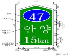 본연구에서추출의대상이되는거리표는일반국도의이정관리체계의각기점구간의시점을기준으로상 하행선 1km 마다설치되는도로시설물로서거리표의내용은 [ 그림 5] 와같이일반국도노선번호,